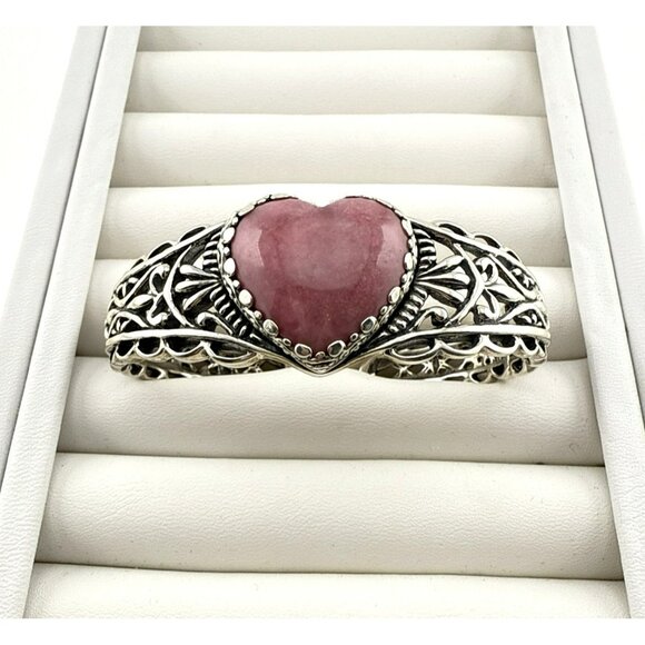 Carolyn Pollack Bracelet Pink Heart Rhodonite Cuff Sterling Silver Hinged 38g - Picture 2 of 15